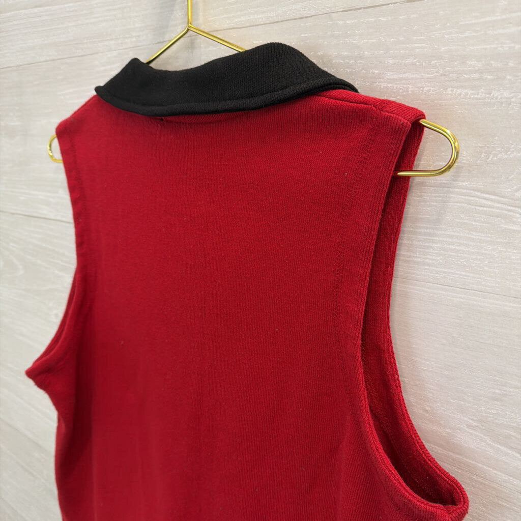 Vintage Onque Red Holiday Cat Zip Up Sweater Vest Top Extra Large