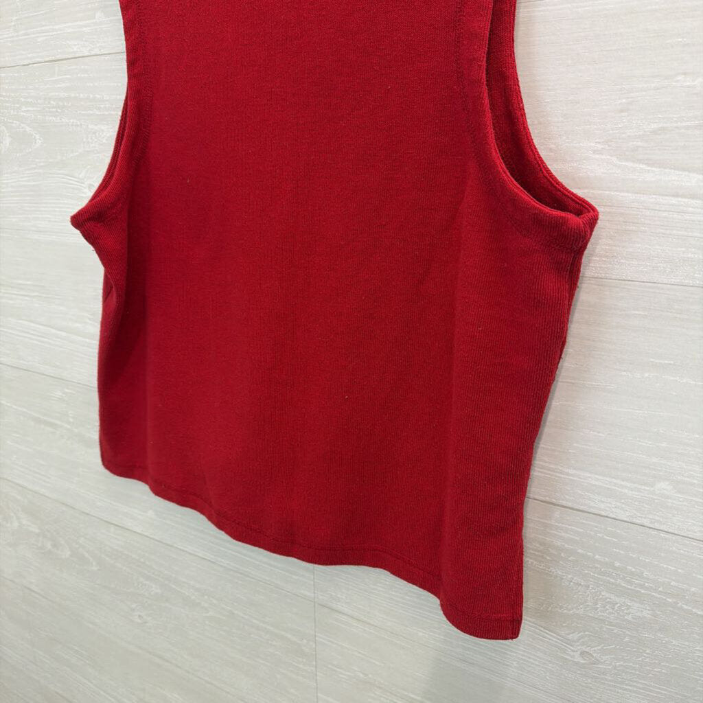 Vintage Onque Red Holiday Cat Zip Up Sweater Vest Top Extra Large