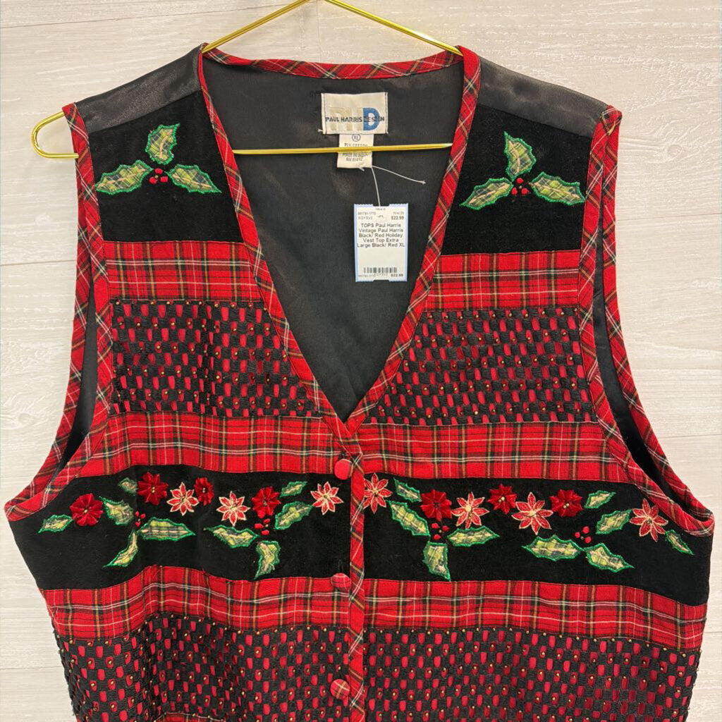 Vintage Paul Harris Black/ Red Holiday Vest Top Extra Large