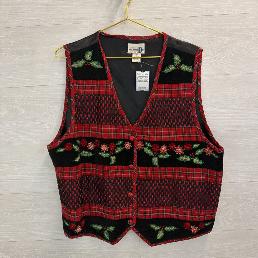 Vintage Paul Harris Black/ Red Holiday Vest Top Extra Large