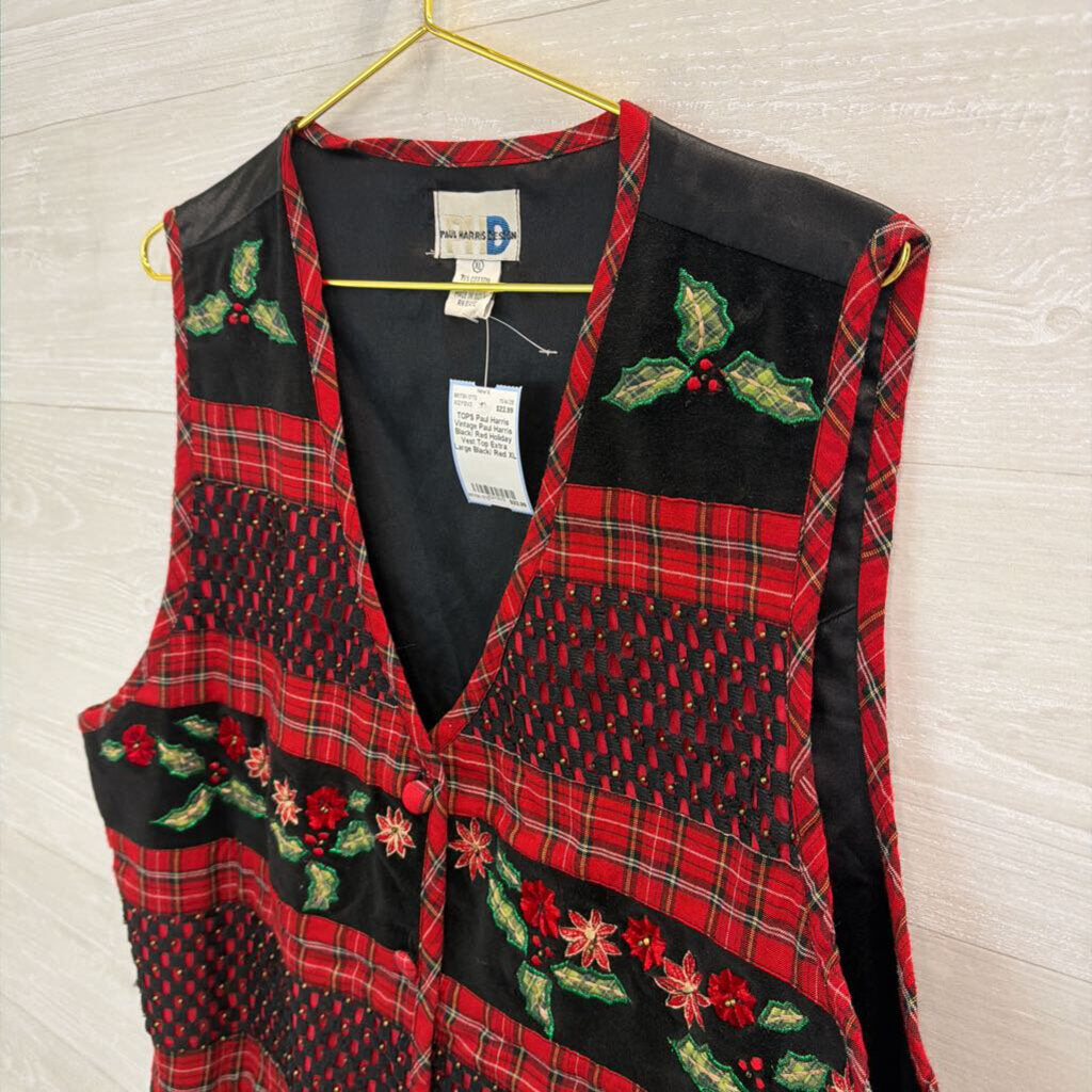Vintage Paul Harris Black/ Red Holiday Vest Top Extra Large