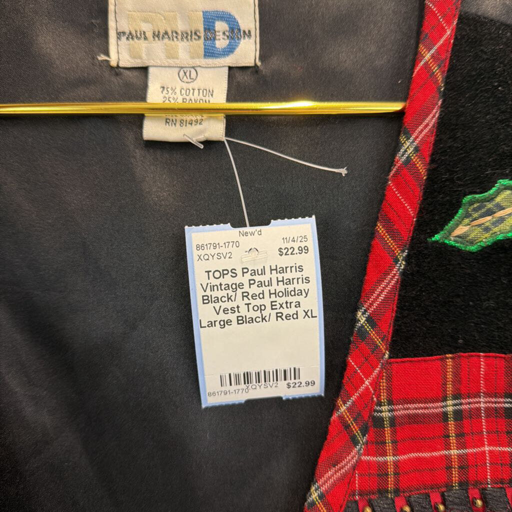 Vintage Paul Harris Black/ Red Holiday Vest Top Extra Large