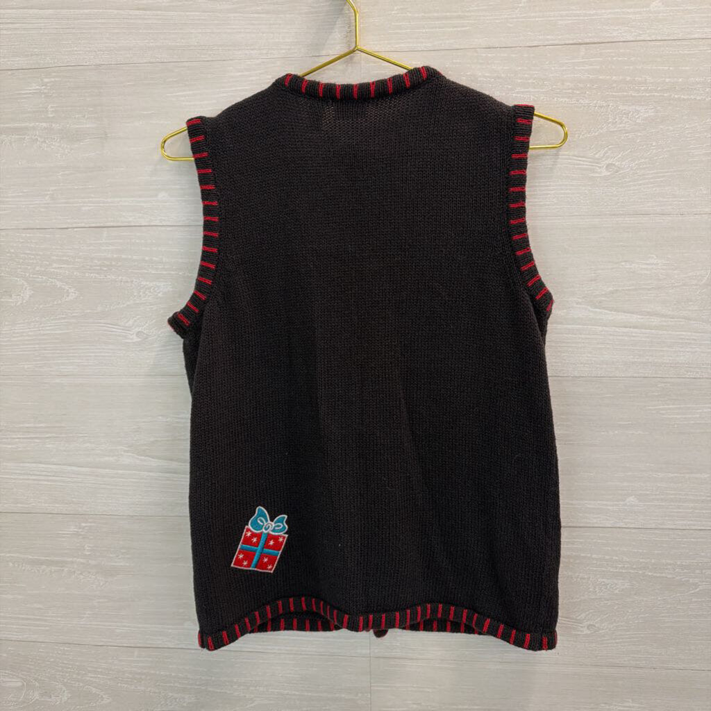 Vintage Holiday Editions Black/ Multi Knit Holiday Sweater Vest Top Small