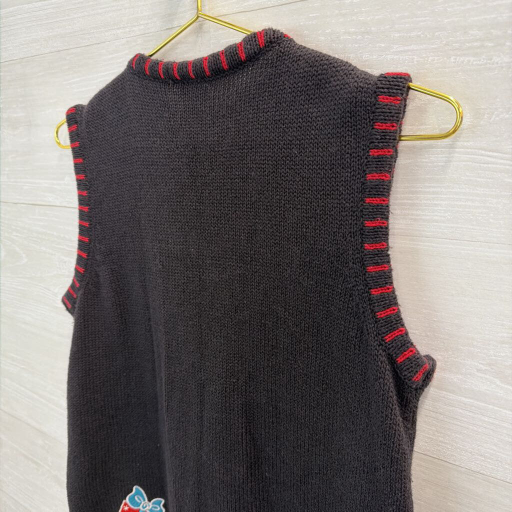 Vintage Holiday Editions Black/ Multi Knit Holiday Sweater Vest Top Small