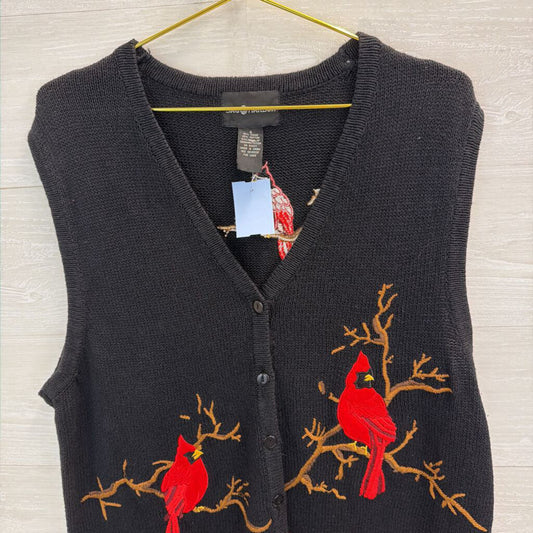 Vintage Sag Harbor Black Knit Cardinal Sweater Vest Top Small