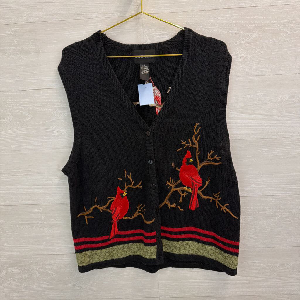 Vintage Sag Harbor Black Knit Cardinal Sweater Vest Top Small