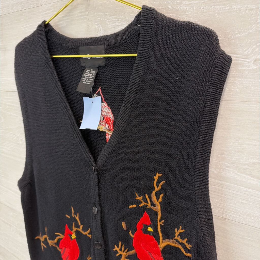 Vintage Sag Harbor Black Knit Cardinal Sweater Vest Top Small