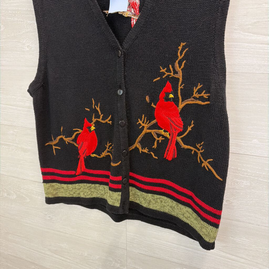 Vintage Sag Harbor Black Knit Cardinal Sweater Vest Top Small