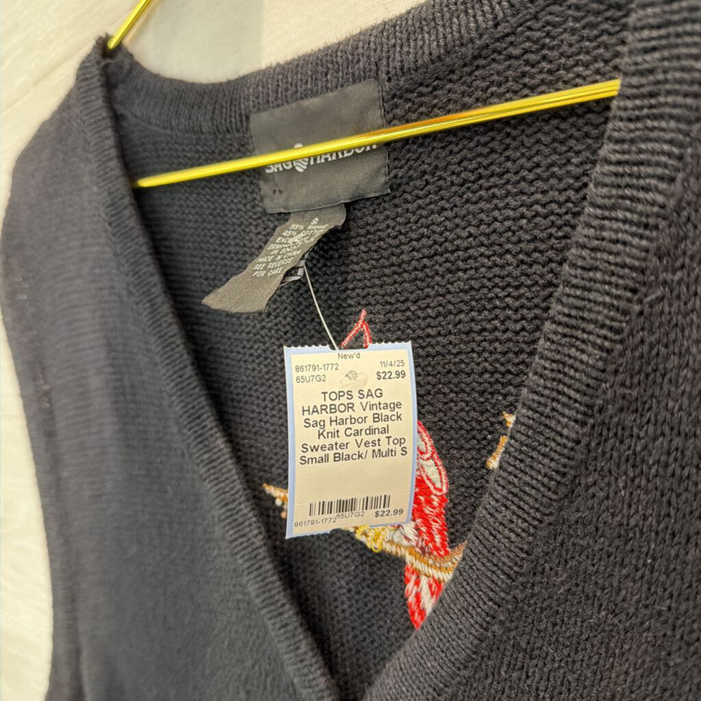 Vintage Sag Harbor Black Knit Cardinal Sweater Vest Top Small