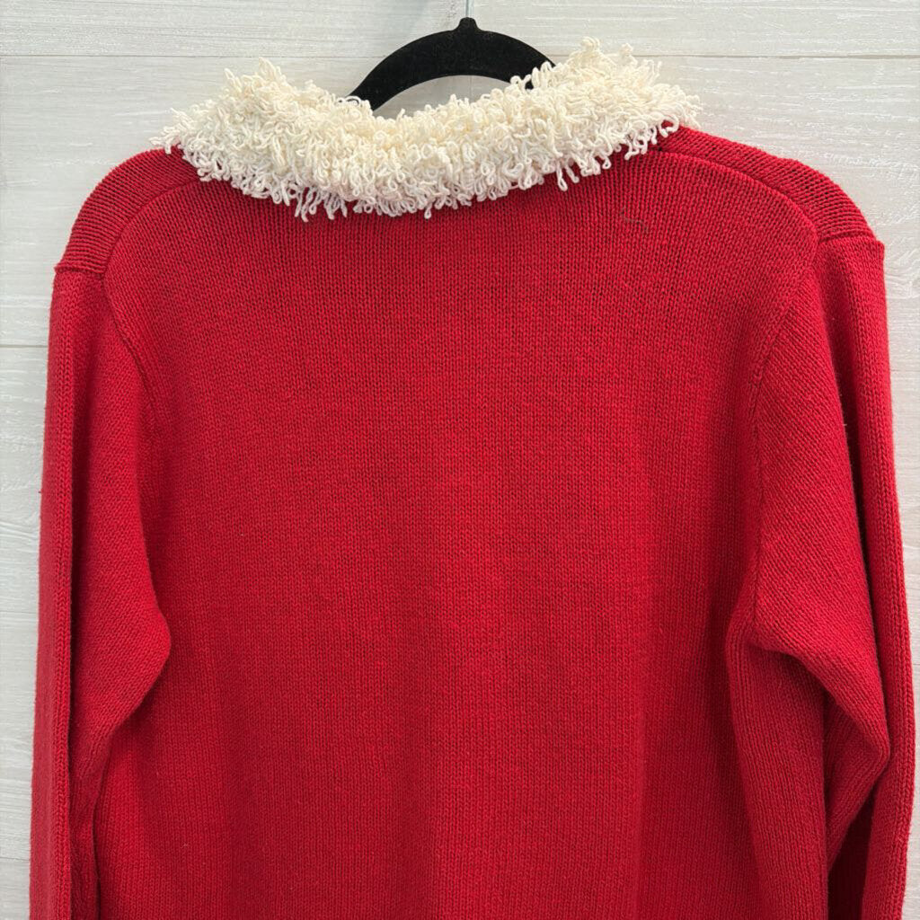 Vintage Victoria Jones Red/ White Knit Holiday Cardigan Sweater Large Petite