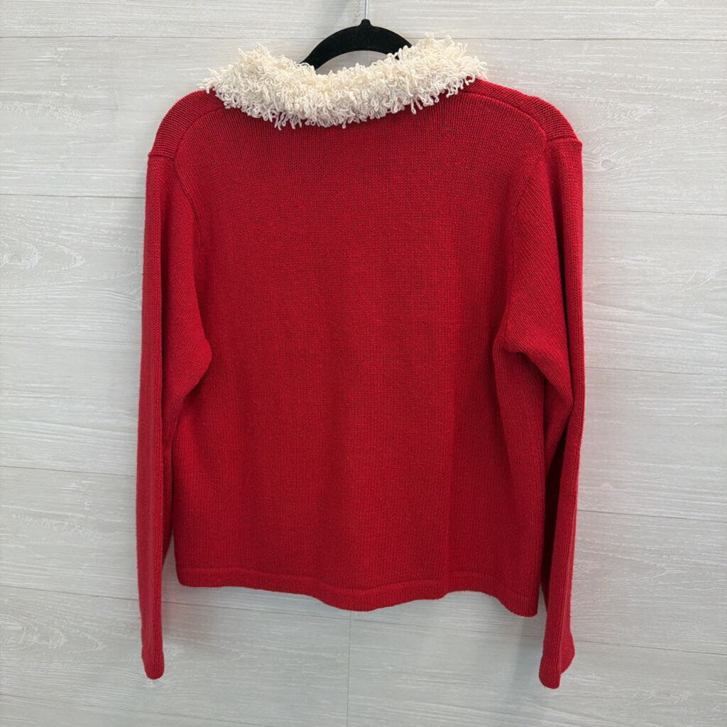Vintage Victoria Jones Red/ White Knit Holiday Cardigan Sweater Large Petite