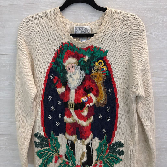 Vintage Casual Corner White/ Multi Knit Santa Sweater Small