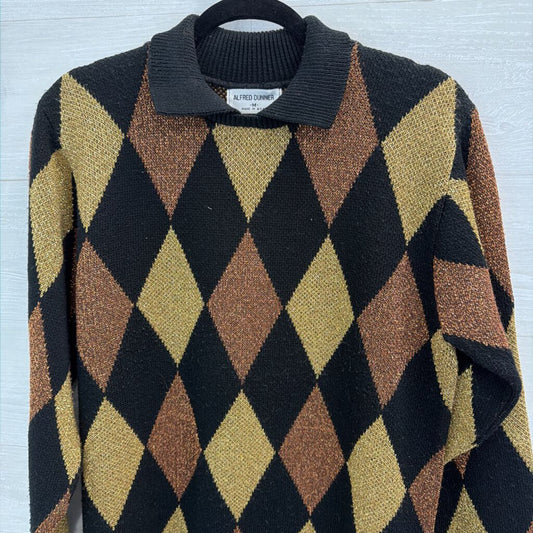 Vintage Alfred Dunner Black/ Gold Metallic Diamond Print Sweater Top Medium
