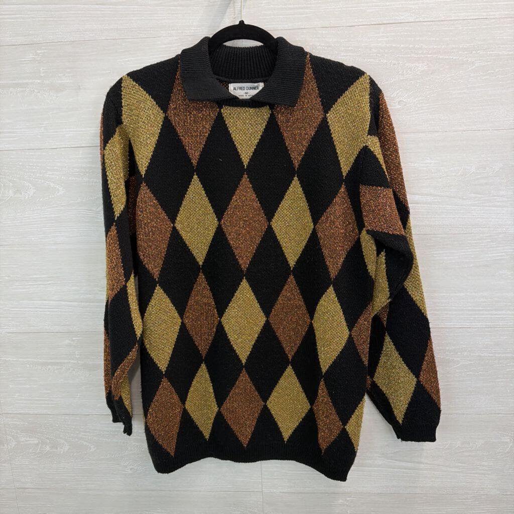 Vintage Alfred Dunner Black/ Gold Metallic Diamond Print Sweater Top Medium