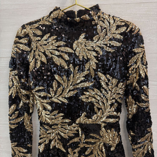 HMS Black/ Gold Sequin Print Long Sleeve Romper Small