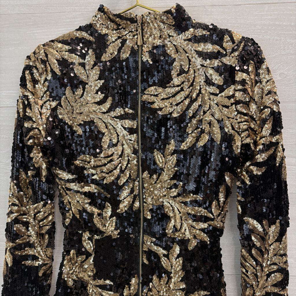HMS Black/ Gold Sequin Print Long Sleeve Romper Small