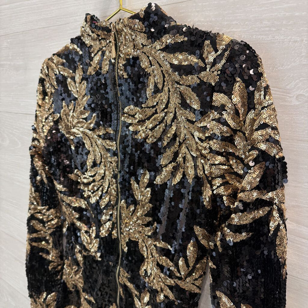 HMS Black/ Gold Sequin Print Long Sleeve Romper Small