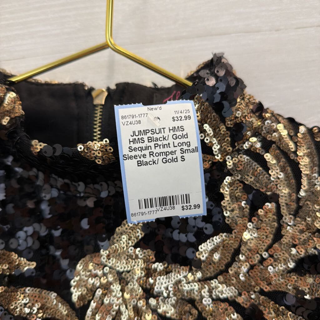 HMS Black/ Gold Sequin Print Long Sleeve Romper Small