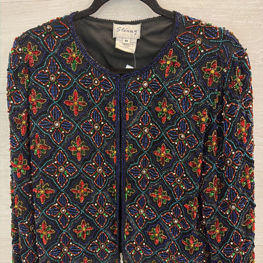 Vintage Stenay Black/ Multi Beaded Jacket Top Medium