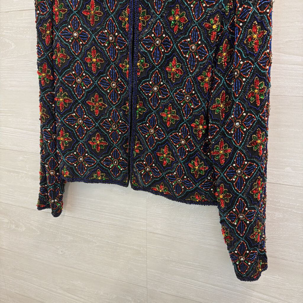Vintage Stenay Black/ Multi Beaded Jacket Top Medium