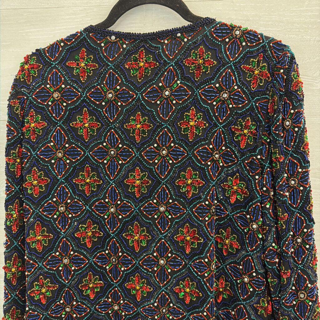 Vintage Stenay Black/ Multi Beaded Jacket Top Medium