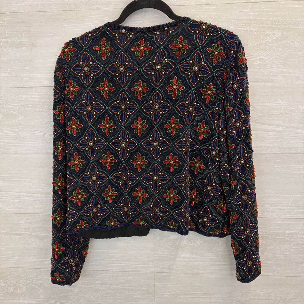 Vintage Stenay Black/ Multi Beaded Jacket Top Medium