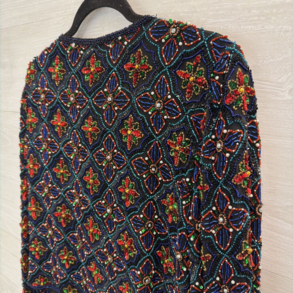 Vintage Stenay Black/ Multi Beaded Jacket Top Medium
