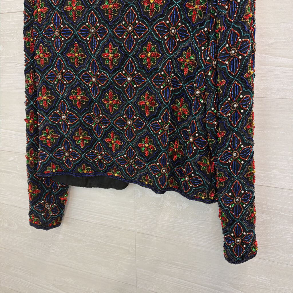 Vintage Stenay Black/ Multi Beaded Jacket Top Medium