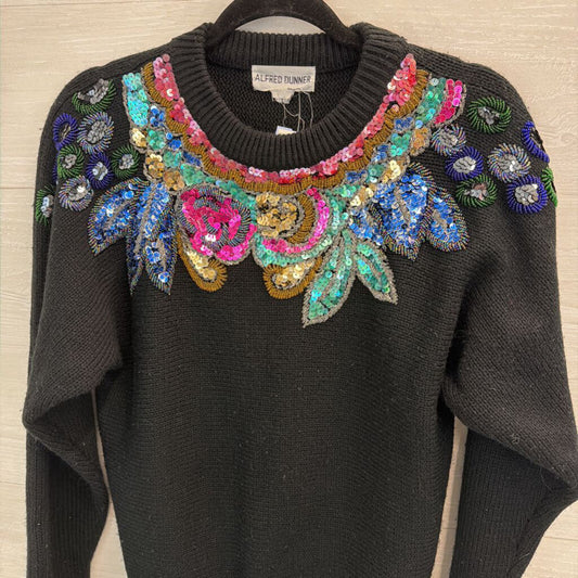 Vintage Alfred Dunner Black/ Multi Beaded Sequin Neckline Sweater Medium