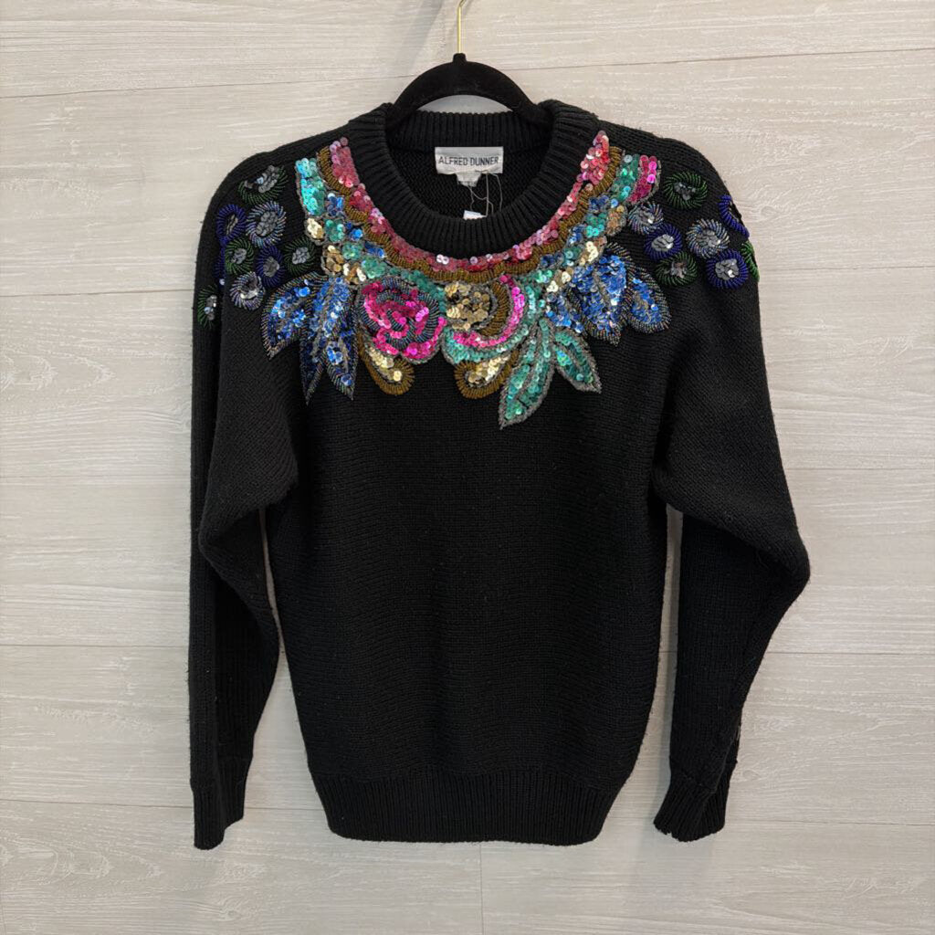 Vintage Alfred Dunner Black/ Multi Beaded Sequin Neckline Sweater Medium