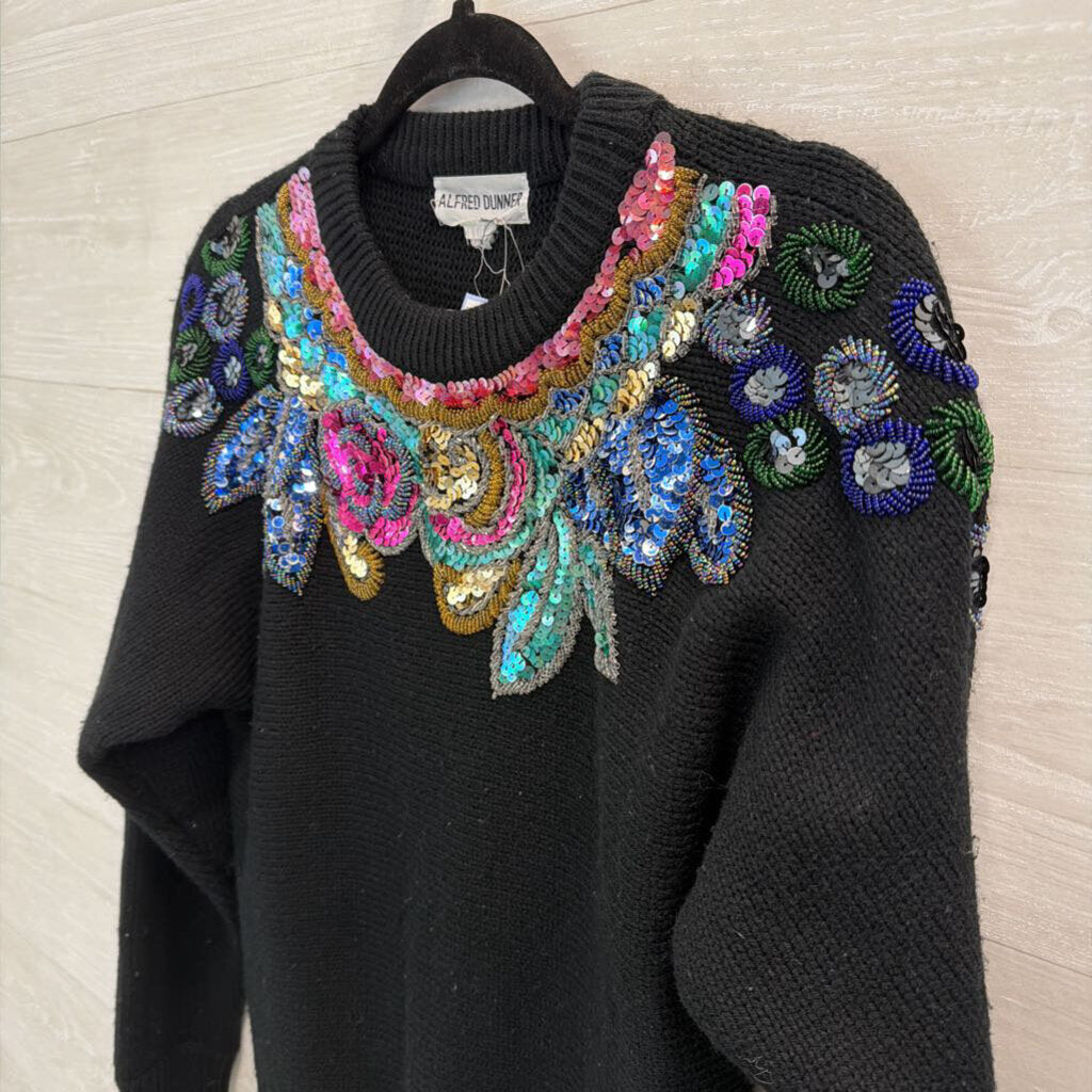 Vintage Alfred Dunner Black/ Multi Beaded Sequin Neckline Sweater Medium