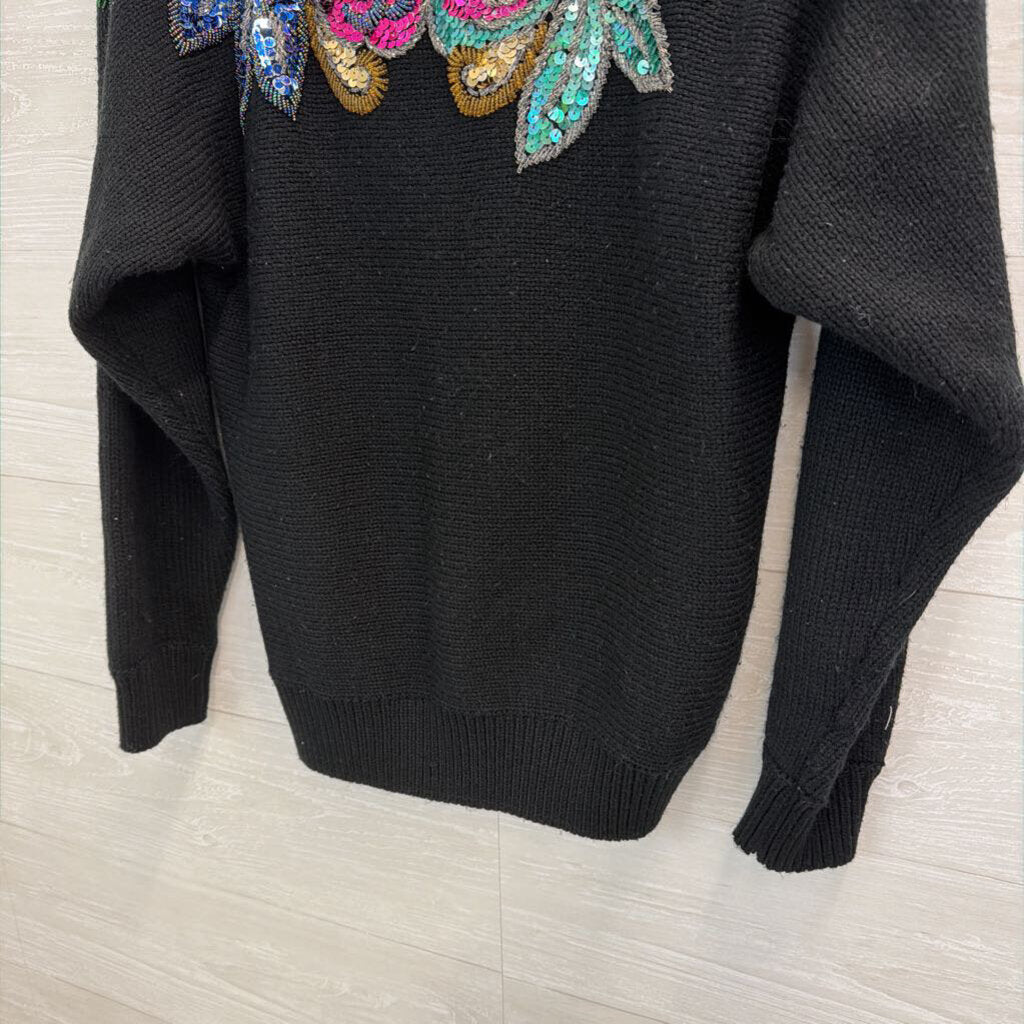 Vintage Alfred Dunner Black/ Multi Beaded Sequin Neckline Sweater Medium