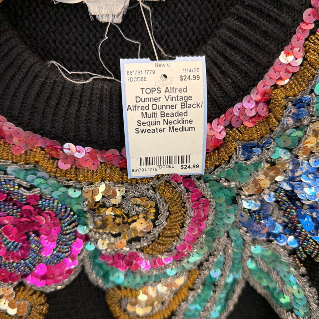 Vintage Alfred Dunner Black/ Multi Beaded Sequin Neckline Sweater Medium