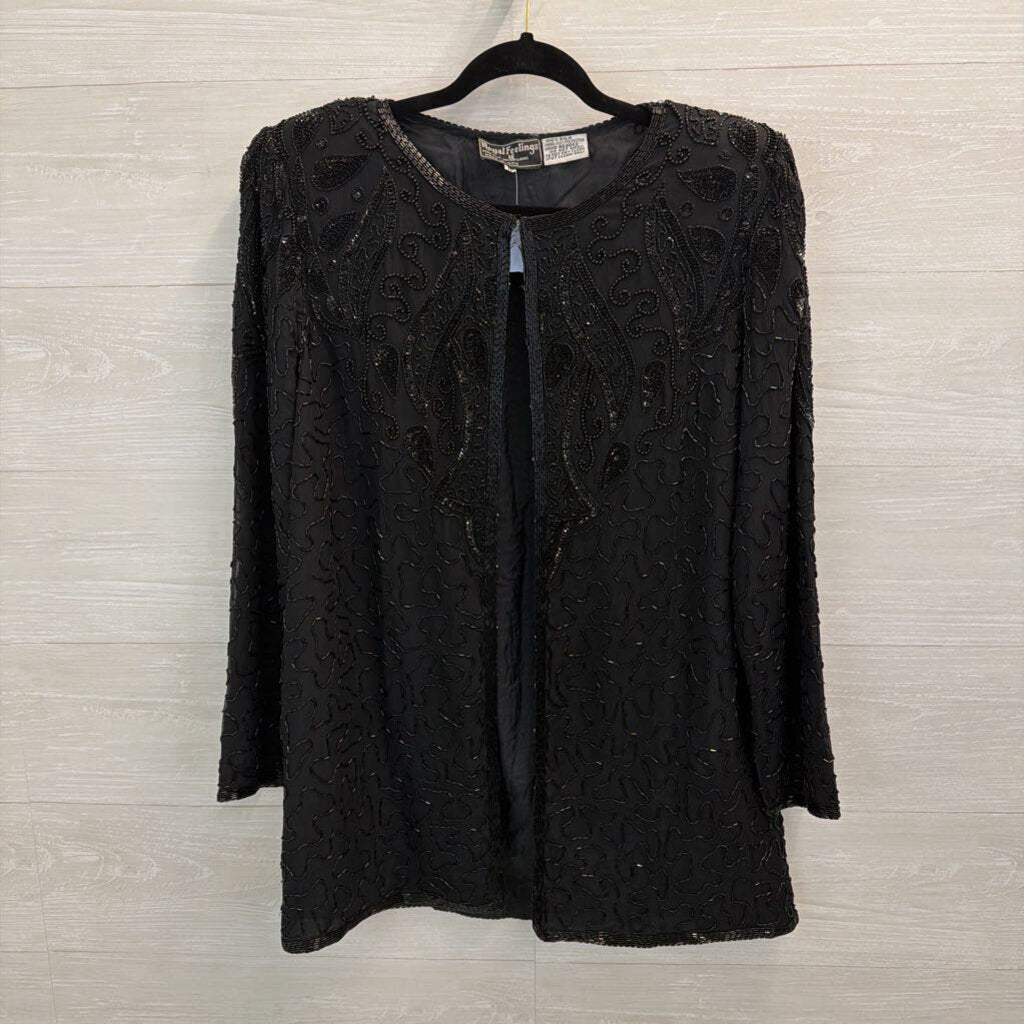 Vintage Royal Feelings Black Beaded Sequin Jacket Top Medium