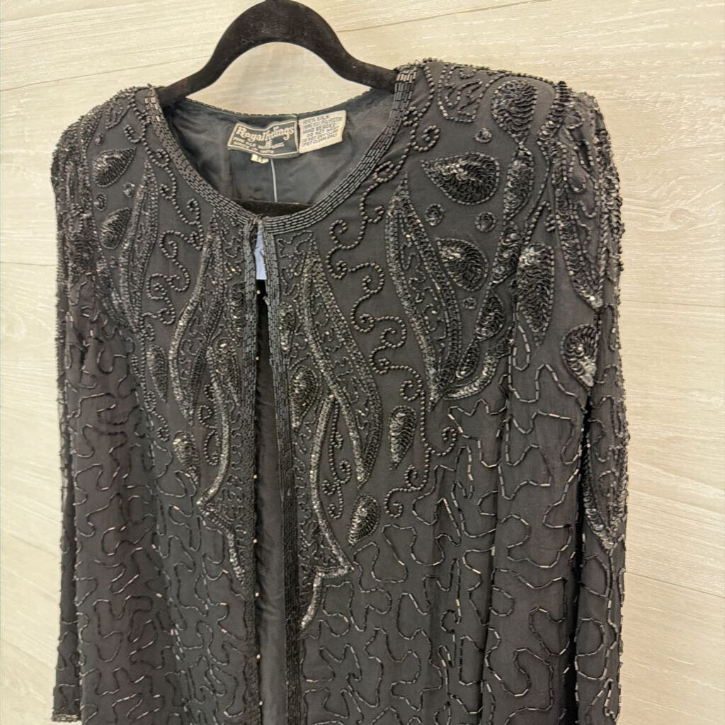 Vintage Royal Feelings Black Beaded Sequin Jacket Top Medium