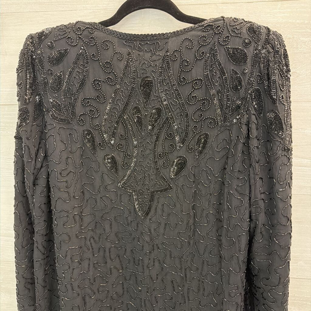 Vintage Royal Feelings Black Beaded Sequin Jacket Top Medium