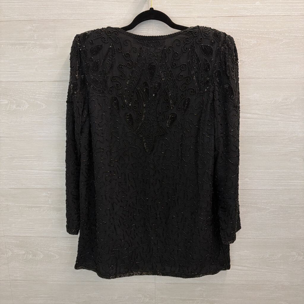 Vintage Royal Feelings Black Beaded Sequin Jacket Top Medium