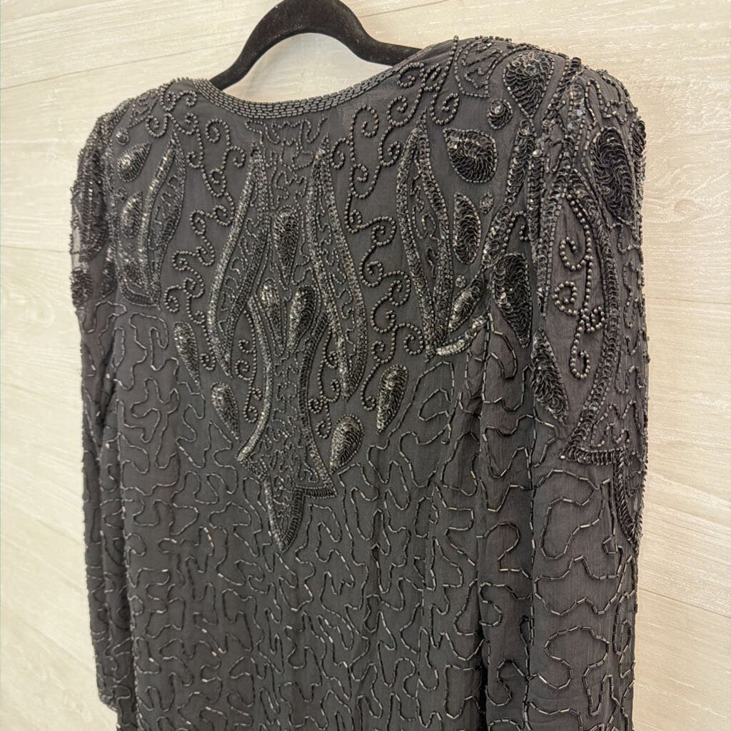 Vintage Royal Feelings Black Beaded Sequin Jacket Top Medium