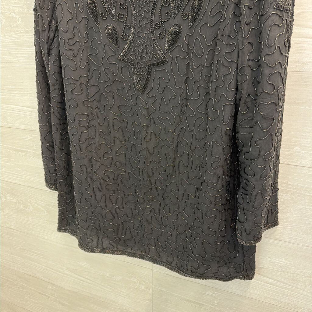 Vintage Royal Feelings Black Beaded Sequin Jacket Top Medium