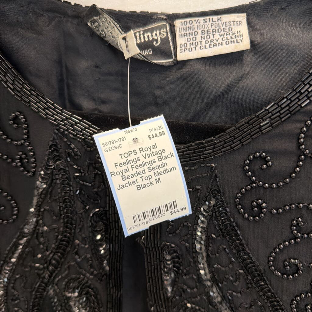 Vintage Royal Feelings Black Beaded Sequin Jacket Top Medium