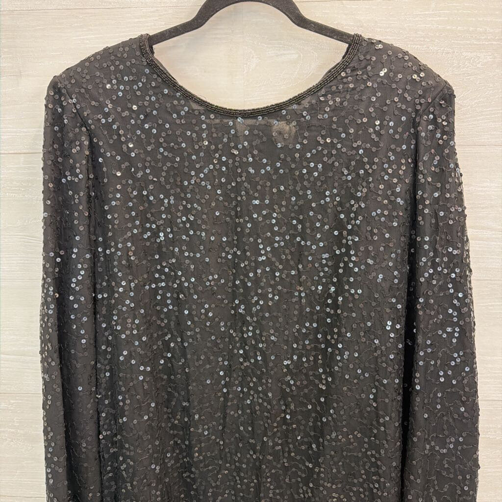 Vintage Silhouettes Black Sequin Long Sleeve Top 18W