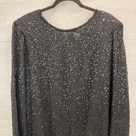Vintage Silhouettes Black Sequin Long Sleeve Top 18W