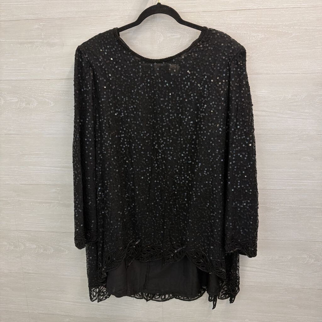 Vintage Silhouettes Black Sequin Long Sleeve Top 18W