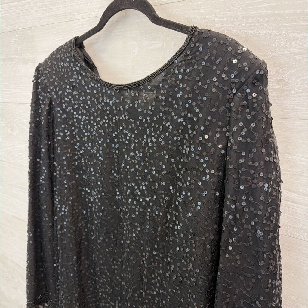 Vintage Silhouettes Black Sequin Long Sleeve Top 18W