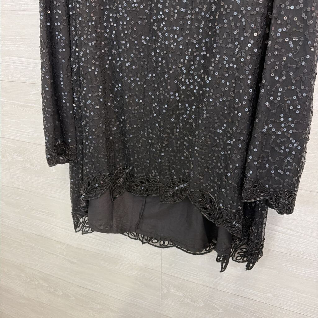 Vintage Silhouettes Black Sequin Long Sleeve Top 18W