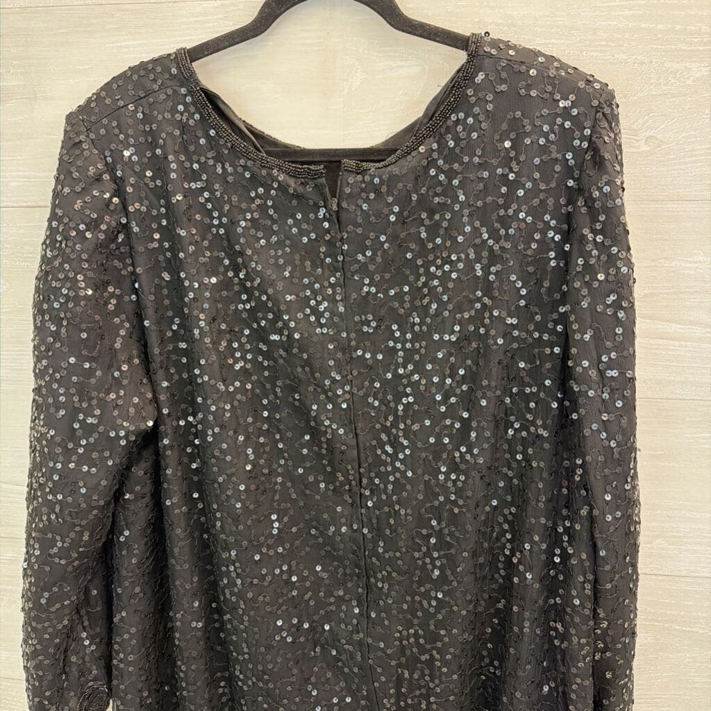 Vintage Silhouettes Black Sequin Long Sleeve Top 18W