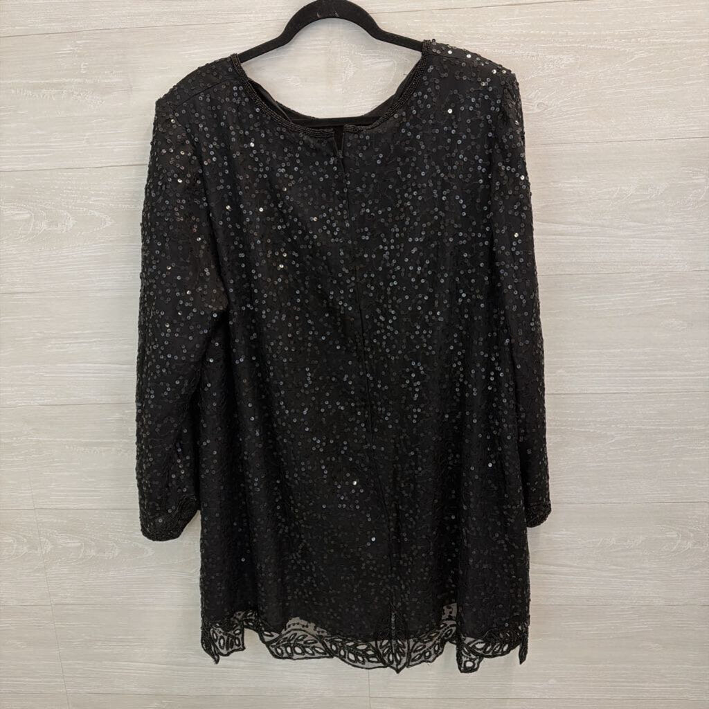 Vintage Silhouettes Black Sequin Long Sleeve Top 18W