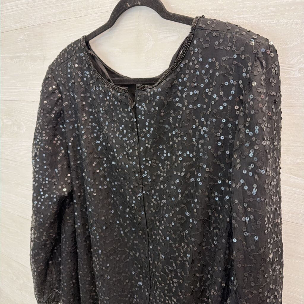 Vintage Silhouettes Black Sequin Long Sleeve Top 18W