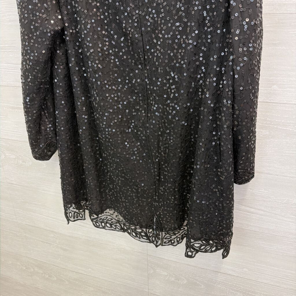 Vintage Silhouettes Black Sequin Long Sleeve Top 18W