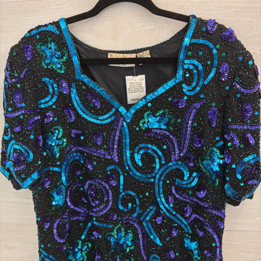 Vintage Laurence Kazar Black/ Purple/ Blue Sequin Beaded Top Large